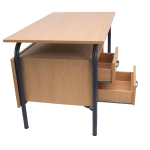 Mesa de profesor de madera con cajonera lateral y estructura metálica para centros educativos en Alicante. Mobiliario Escolar Alicante
