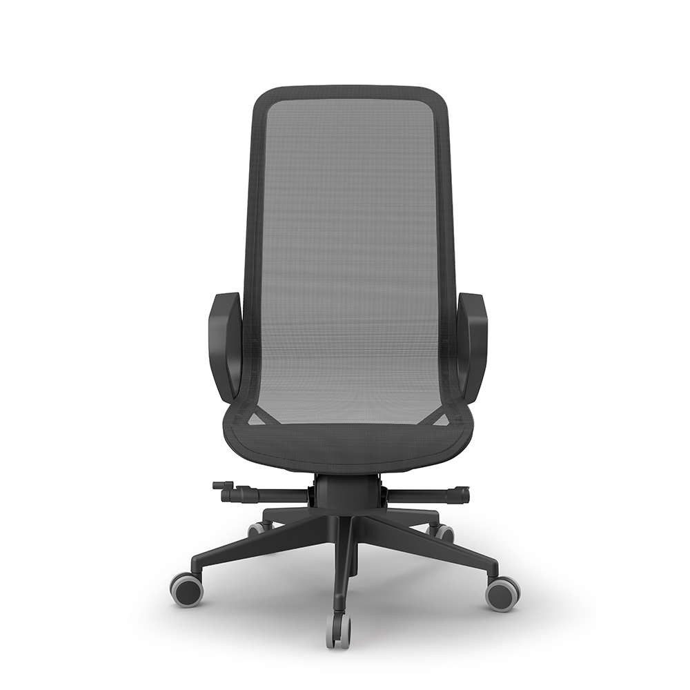 Mobiliario eEscolar Bigastro: Silla de oficina ergonómica de alta gama en color negro, con respaldo de malla transpirable de alto impacto, soporte lumbar ajustable y base técnica con ruedas para centros en Bigastro.