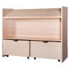 Mobiliario Escolar Benejúzar: Mueble de almacenamiento escolar infantil en madera clara, con dos grandes gavetas inferiores con ruedas y estante expositor superior inclinado para libros, para aulas en Benejúzar.