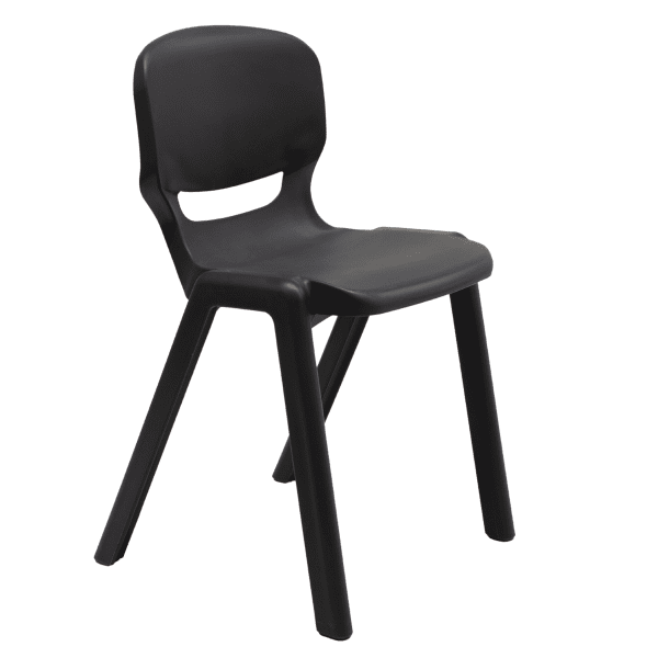 Mobiliario Escolar San Vicente del Raspeig: Silla escolar ergonómica monobloque en polímero negro de alta resistencia con respaldo ventilado para aulas en San Vicente del Raspeig.