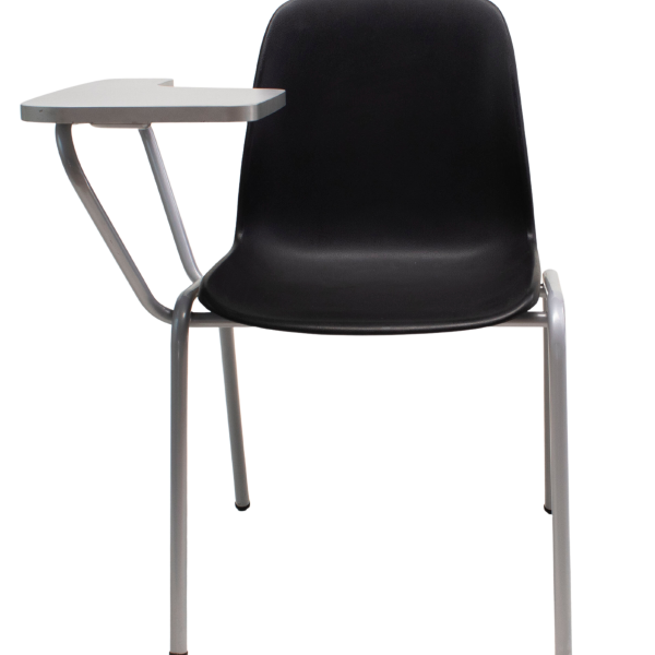 Mobiliario Escolar Pilar de la Horadada: Silla de formación ergonómica negra con pala de escritura lateral fija y estructura metálica reforzada para aulas de secundaria y academias en Pilar de la Horadada.