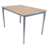Mobiliario Escolar Villajoyosa: Mesa escolar colectiva de cuatro patas cilíndricas grises con tablero de madera de haya para aulas, comedores o salas de profesores en Villajoyosa.
