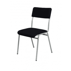 Silla escolar ergonómica negra con estructura metálica reforzada para centros educativos en Alcoy. Mobiliario Escolar Alcoy